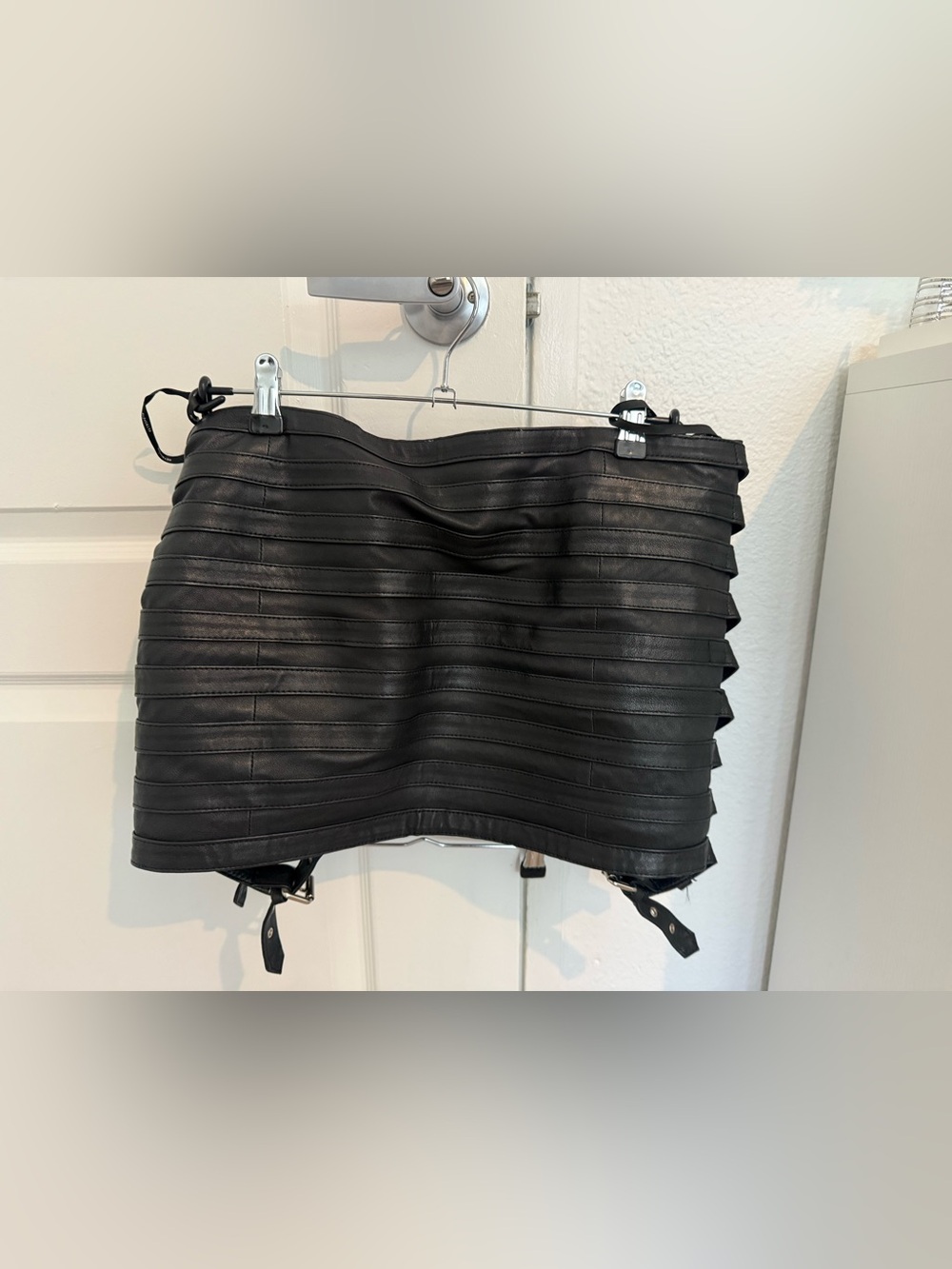 Retrofete Ivory Multi-Buckle Black Leather Skirt - Picture 5 of 7
